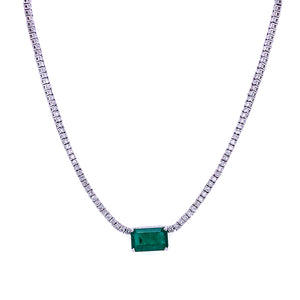 18K White Gold Emerald Tennis Necklace